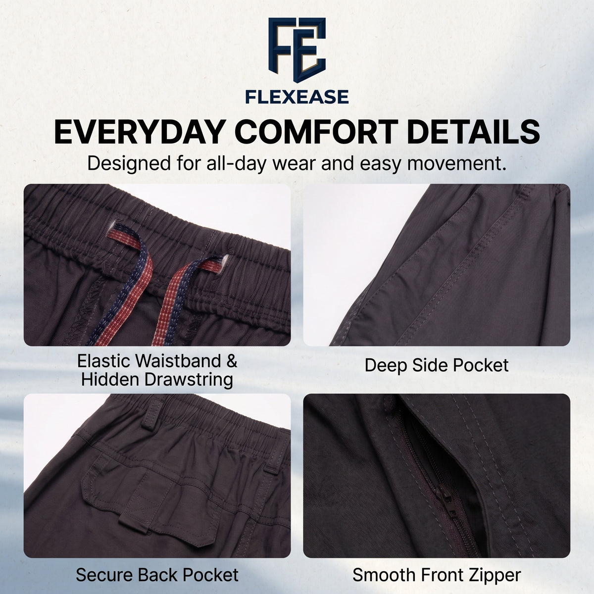 FlexEase – Men’s Elastic‑Waist Straight Leg Multi Pocket Pants