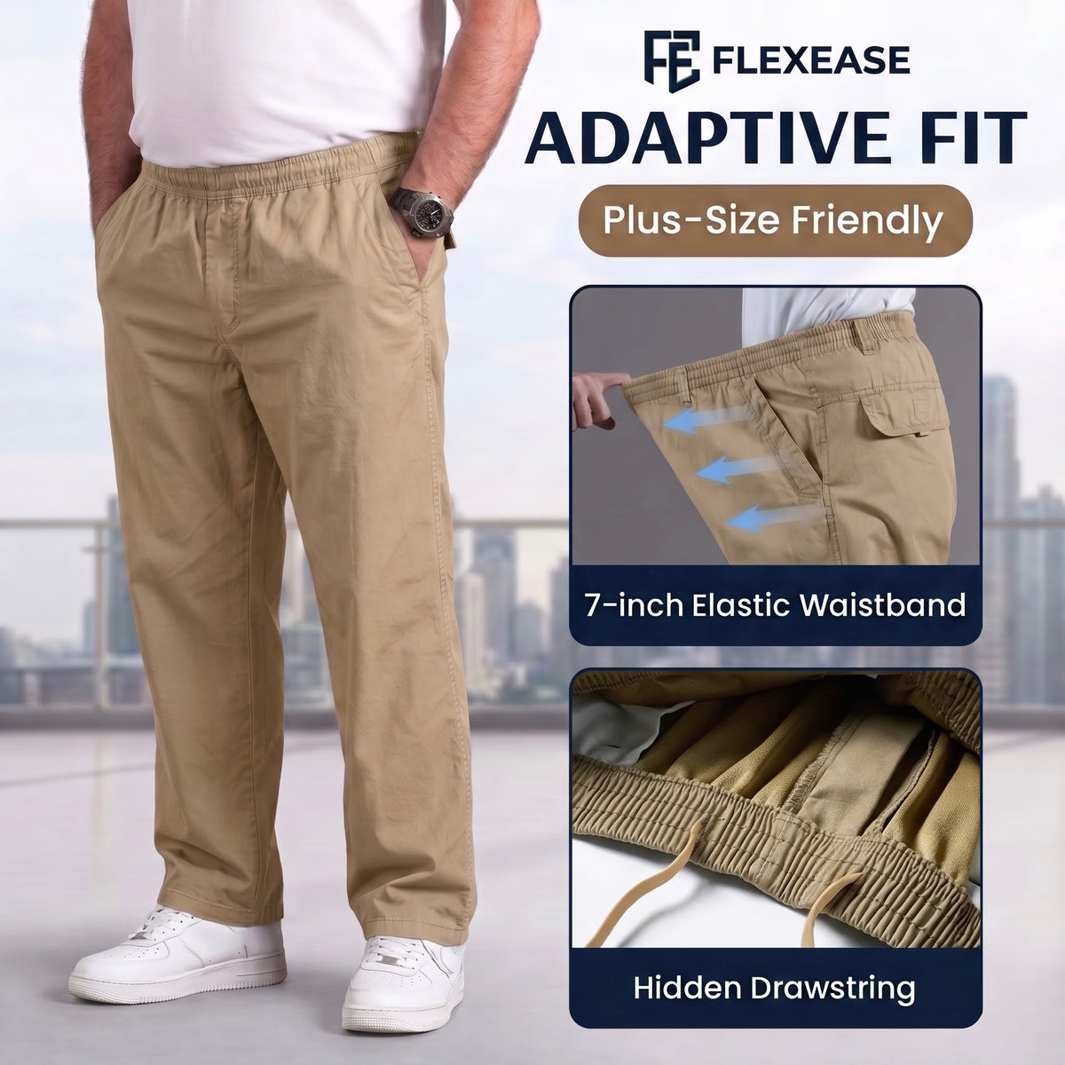 FlexEase – Men’s Elastic‑Waist Straight Leg Multi Pocket Pants