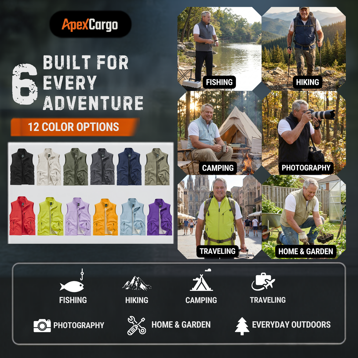 ApexCargo - Men's Multi-Pocket Outdoor Utility Vest